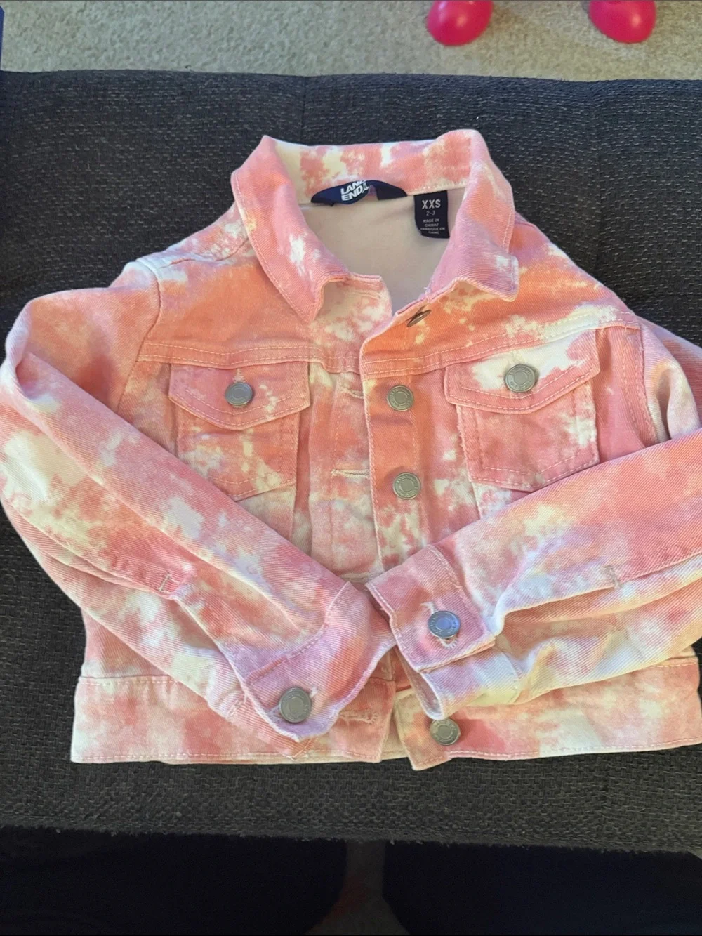 Lands' End Girls' Pink and White Tie-Dye Denim Jacket